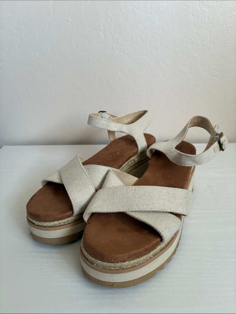 Toms Cream Cross-Strap Platform Sandals